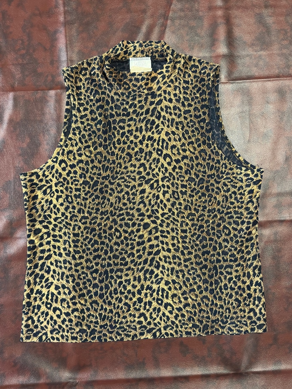 Vintage La Senza Lingerie Leopard Print Cheetah Semi-Sheer Turtleneck Tank